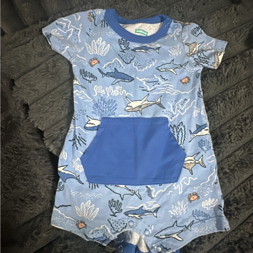Blue Shark Print Baby Romper